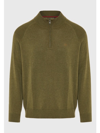 ανδρικό μονόχρωμο half-zip πλεκτό πουλόβερ