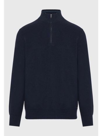 ανδρικό μονόχρωμο half-zip πλεκτό πουλόβερ