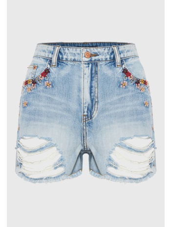 jean σορτς με κεντημένο σχέδιο