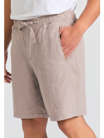 comfort fit garment dyed βερμούδα από λινό