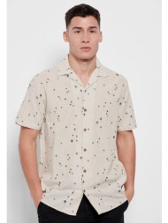linen blend πουκάμισο με φλοράλ τύπωμα