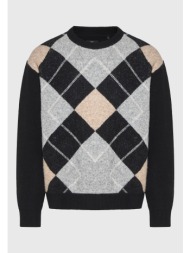 oversized πουλόβερ argyle με μάλλινη πλέξη