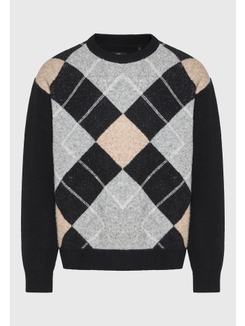 oversized πουλόβερ argyle με μάλλινη πλέξη