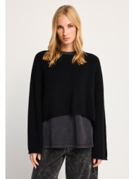 γυναικεία oversized cropped πλεκτή μπλούζα με μαλλί