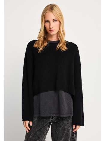 γυναικεία oversized cropped πλεκτή μπλούζα με μαλλί