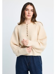 γυναικεία πλεκτή μπλούζα henley με κουμπιά