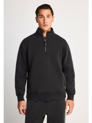 ανδρικό relaxed fit φούτερ με half-zip και washed όψη