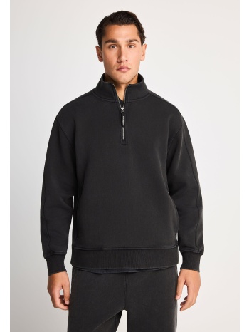 ανδρικό relaxed fit φούτερ με half-zip και washed όψη