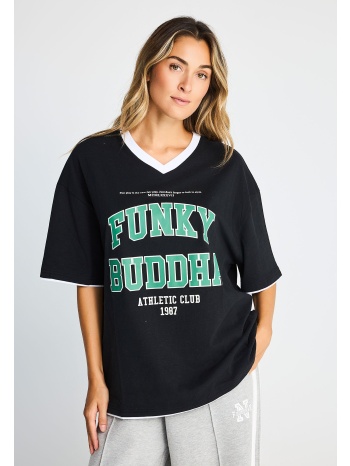 γυναικεία κοντομάνικη μπλούζα ringer με v και athletic print