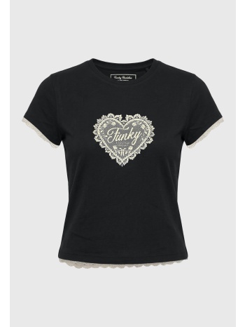 γυναικείο t-shirt με στάμπα και δαντέλα