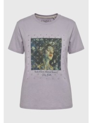 γυναικείο loose t-shirt με print και πέρλες