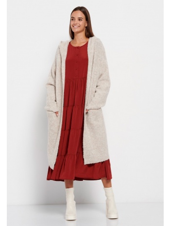 oversized μακριά πλεκτή ζακέτα με κουκούλα