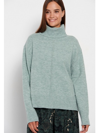 oversized πλεκτή μπλούζα με ψηλό λαιμό και πλαϊνό σκίσιμο