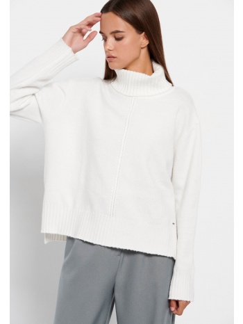 oversized πλεκτή μπλούζα με ψηλό λαιμό και πλαϊνό σκίσιμο