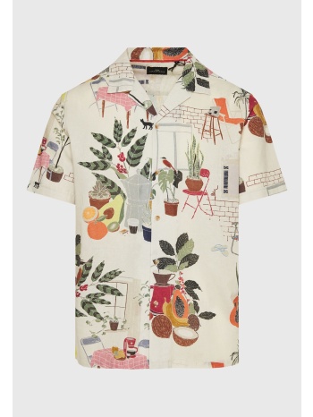 linen blend πουκάμισο με all over τύπωμα