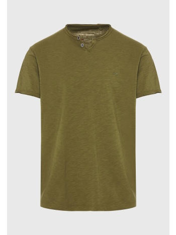 t-shirt με λαιμό henley και raw cuts - the essentials