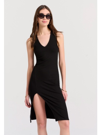 midi φόρεμα σε rib ύφανση με σκίσιμο