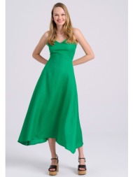 linen blend midi φόρεμα με ανοιχτή πλάτη