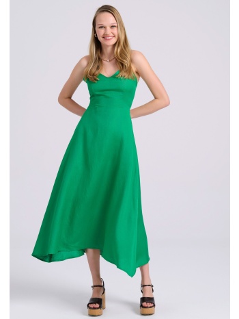 linen blend midi φόρεμα με ανοιχτή πλάτη