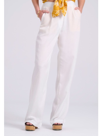 wide leg linen blend παντελόνα με μονή πιέτα