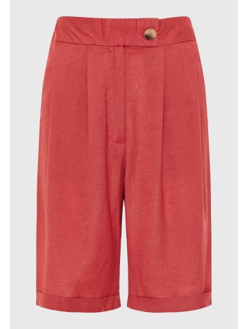 linen blend ψηλόμεσο σορτς με διπλή πιέτα