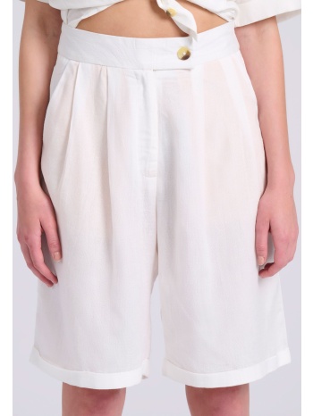 linen blend ψηλόμεσο σορτς με διπλή πιέτα
