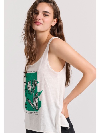 αμάνικο t-shirt με blossom τύπωμα και raw cuts