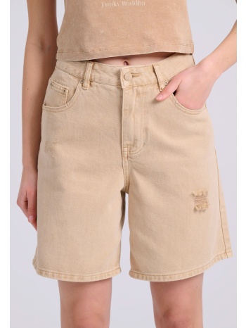 γυναικεία loose fit garment dyed τζιν βερμούδα