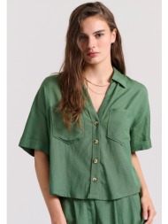 loose fit linen blend πουκάμισο με τσέπες στο στήθος