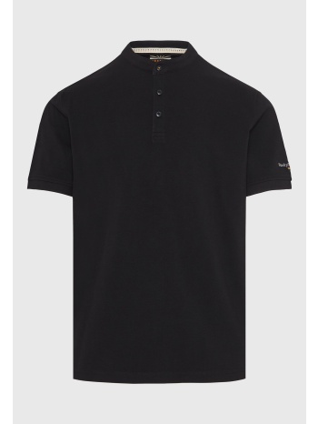 μπλούζα polo σε μελανζέ ύφασμα με λαιμό mao