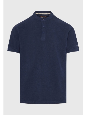 μπλούζα polo σε μελανζέ ύφασμα με λαιμό mao