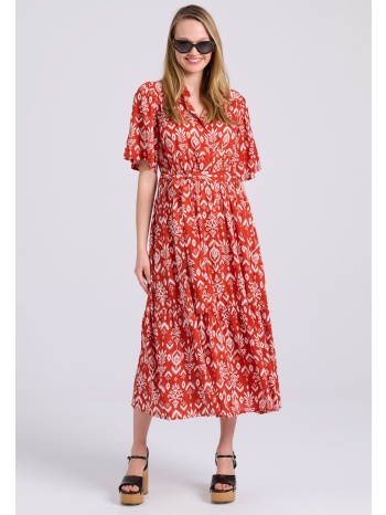 σεμιζιέ εμπριμέ midi φόρεμα με βολάν σε boho look