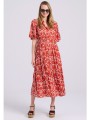 σεμιζιέ εμπριμέ midi φόρεμα με βολάν σε boho look