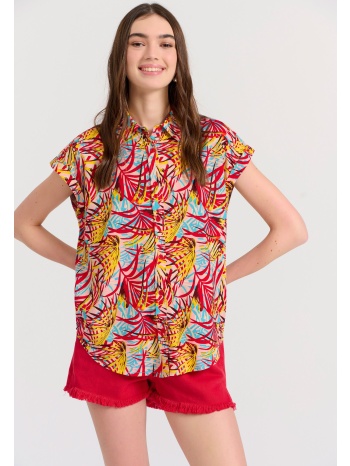 εμπριμέ exotic πουκάμισο με ασύμμετρο τελείωμα