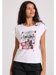 γυναικείο t-shirt με frame τύπωμα και ανοιχτή πλάτη
