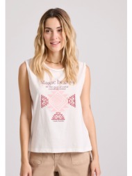 γυναικείο t-shirt με bohemian τύπωμα και raw cuts