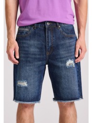 comfort fit τζιν βερμούδα με φθορές