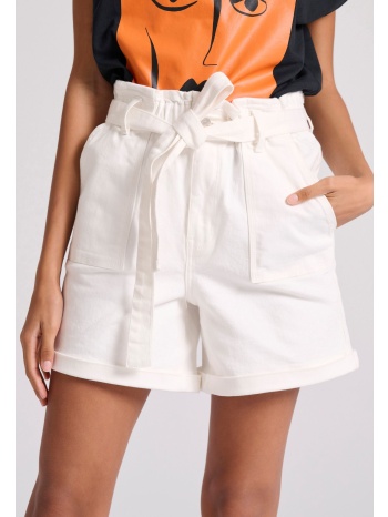 garment dyed τζιν σορτς με δέσιμο στη μέση