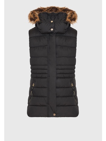 αμάνικο καπιτονέ puffer μπουφάν με αποσπώμενη γούνα