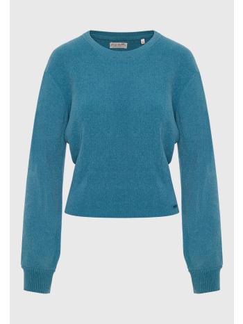 σενίλ κοντό πουλόβερ με στρογγυλή λαιμόκοψη