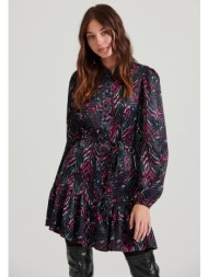 εμπριμέ μίνι φόρεμα με βολάν