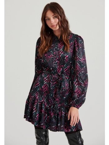 εμπριμέ μίνι φόρεμα με βολάν