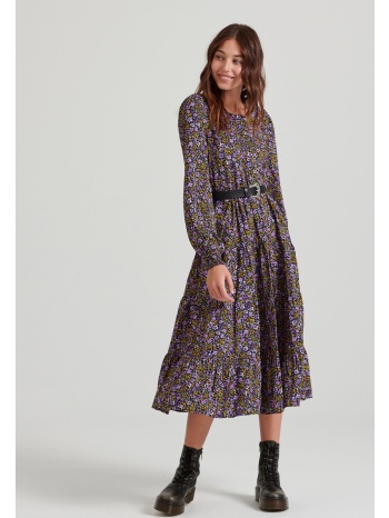 floral μίντι φόρεμα με βολάν