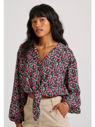 εμπριμέ πουκάμισο με μπροστινό δέσιμο με κόμπο