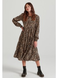 εμπριμέ μίντι φόρεμα με βολάν