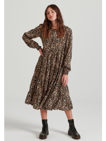 εμπριμέ μίντι φόρεμα με βολάν