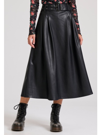 midi φούστα με πιέτες από οικολογικό δέρμα (pu)