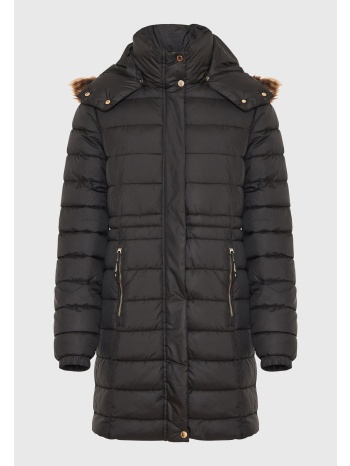 long fit puffer μπουφάν με αποσπώμενη γούνα