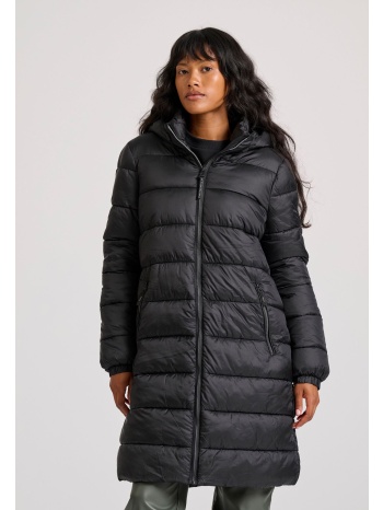 μακρύ καπιτονέ puffer μπουφάν με κουκούλα