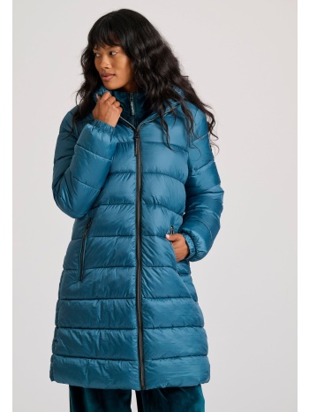 μακρύ καπιτονέ puffer μπουφάν με κουκούλα